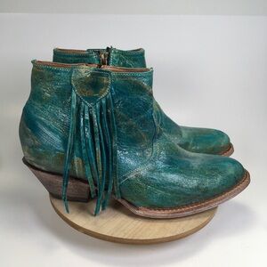 Ferrini Turquoise Distressed Fringe Ankle Boots